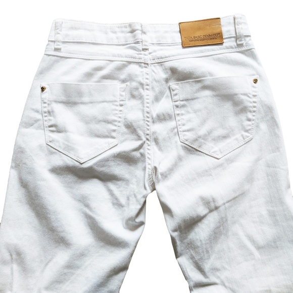 Zara White Skinny Jeans Gold Studs Ankle Zips - Picture 3 of 5